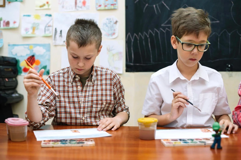 School Boys Drawing Classroom